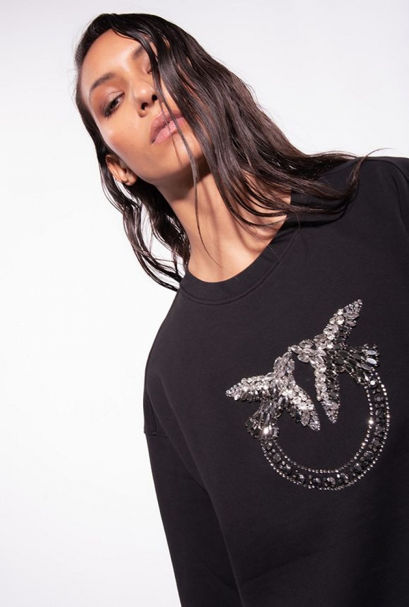 Pinko Sweatshirt With Love Birds Embroidery LIMO BLACK | SN-PKO33410