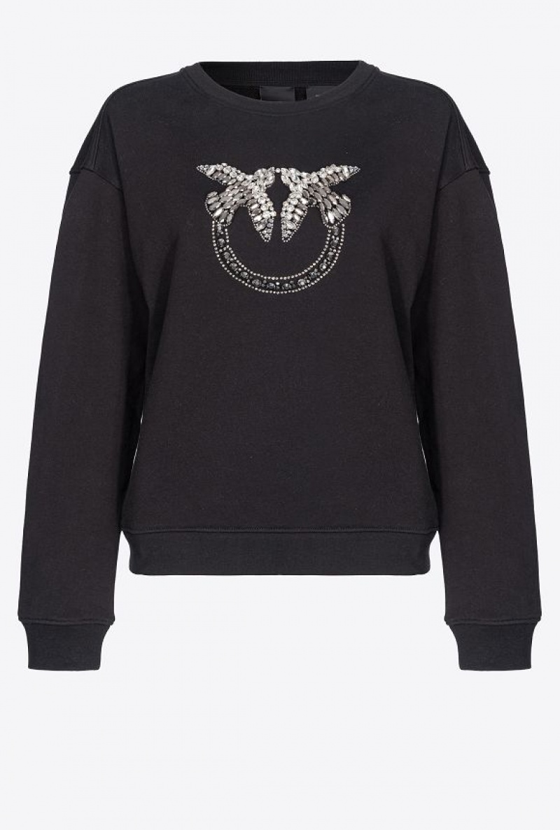 Pinko Sweatshirt With Love Birds Embroidery LIMO BLACK | SN-PKO33410