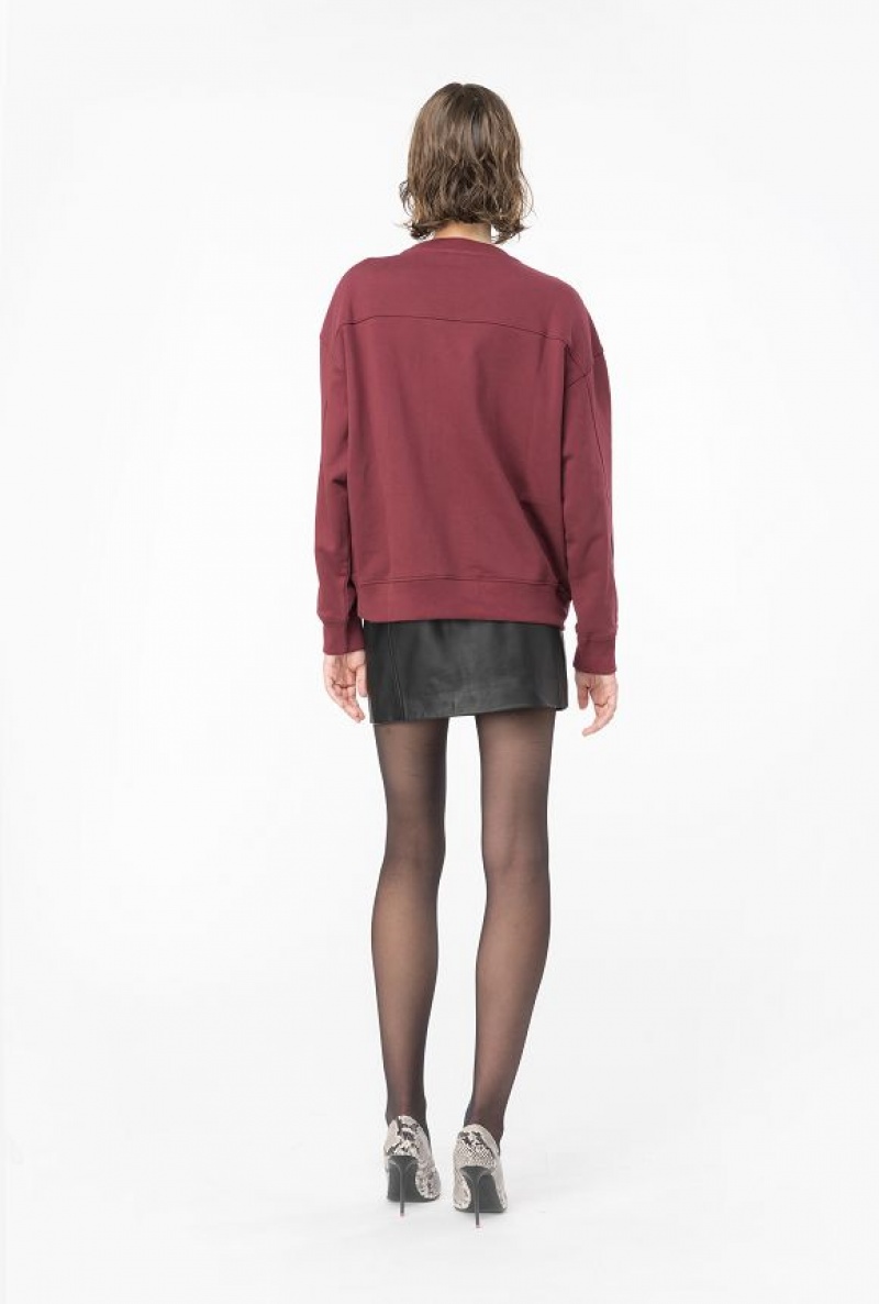 Pinko Sweatshirt With Love Birds Embroidery BURGUNDY-PORT ROYALE | SN-PKO33427