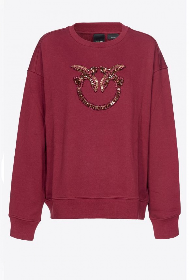 Pinko Sweatshirt With Love Birds Embroidery BURGUNDY-PORT ROYALE | SN-PKO33427