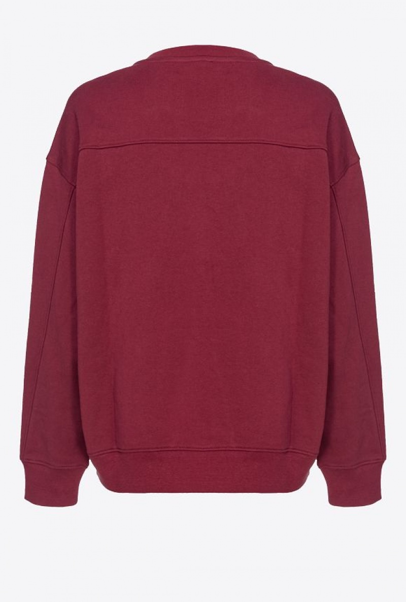 Pinko Sweatshirt With Love Birds Embroidery BURGUNDY-PORT ROYALE | SN-PKO33427