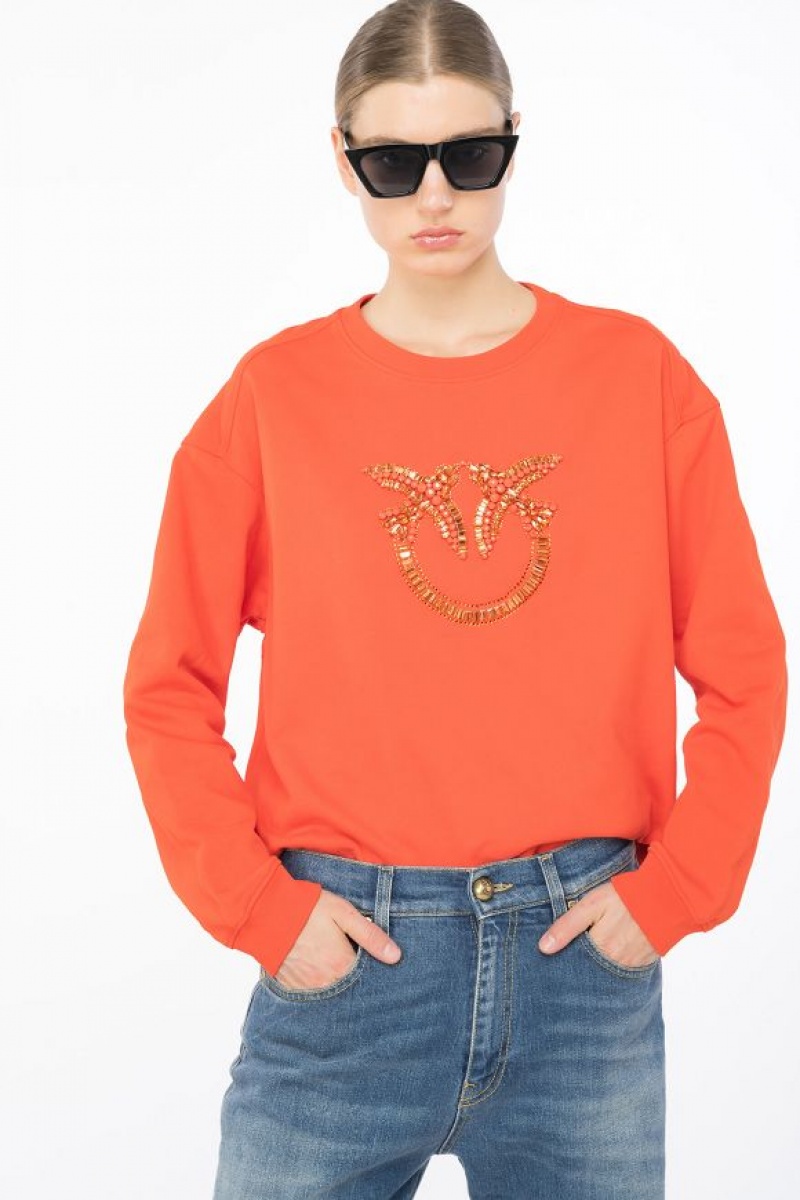 Pinko Sweatshirt With Love Birds Embroidery SURIMI ORANGE | SN-PKO33524