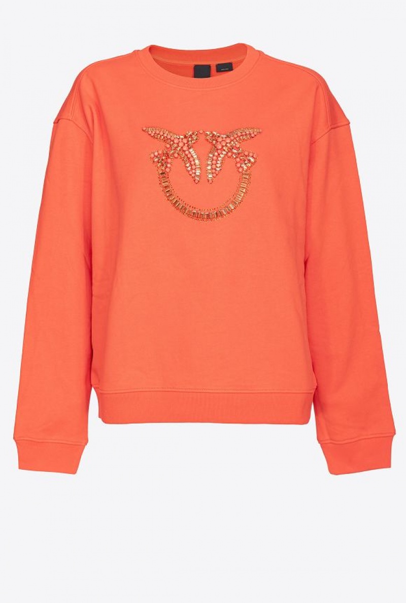 Pinko Sweatshirt With Love Birds Embroidery SURIMI ORANGE | SN-PKO33524