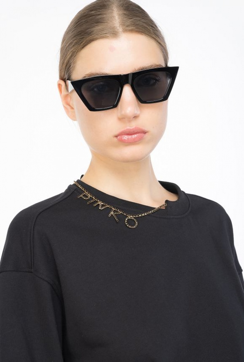 Pinko Sweatshirt With Rhinestone Necklace Detail LIMO BLACK | SN-PKO33536