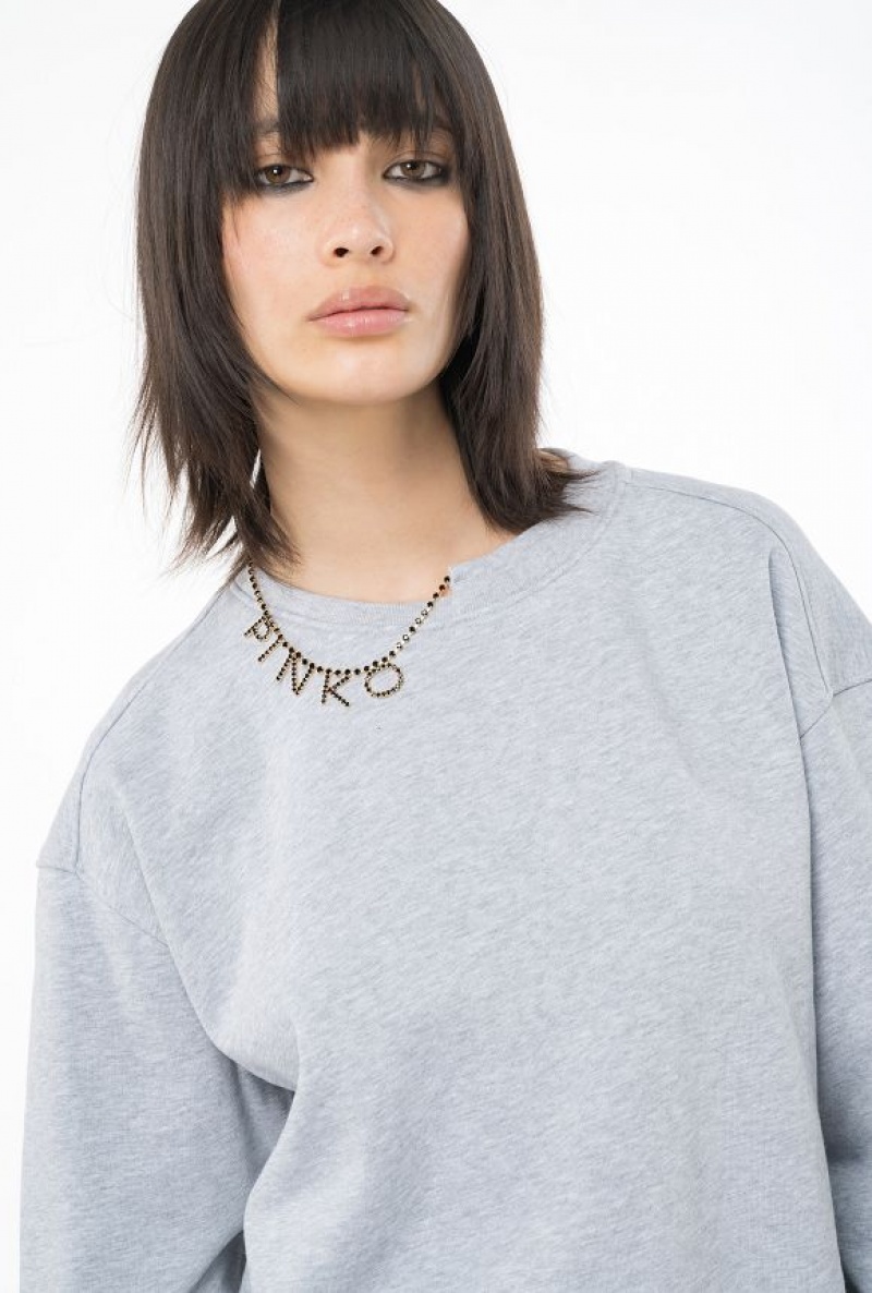 Pinko Sweatshirt With Rhinestone Necklace Detail DRIZZLE GREY | SN-PKO33553