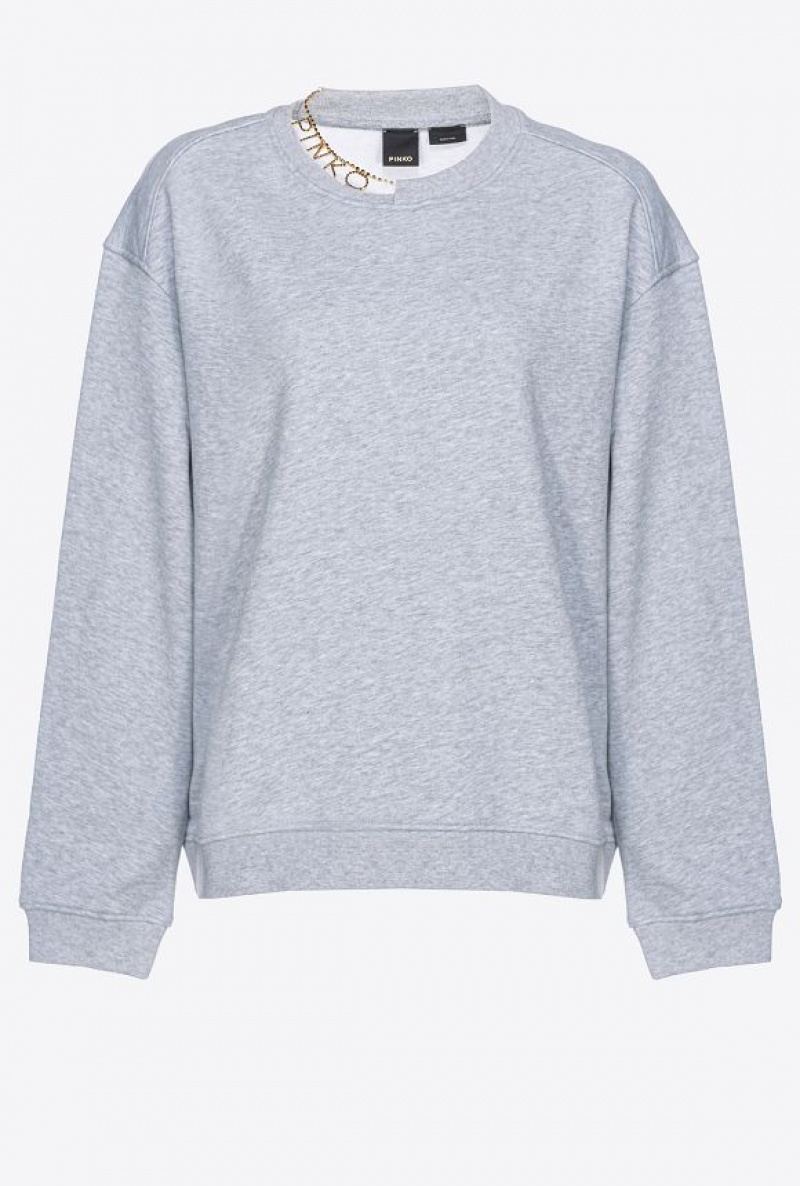 Pinko Sweatshirt With Rhinestone Necklace Detail DRIZZLE GREY | SN-PKO33553