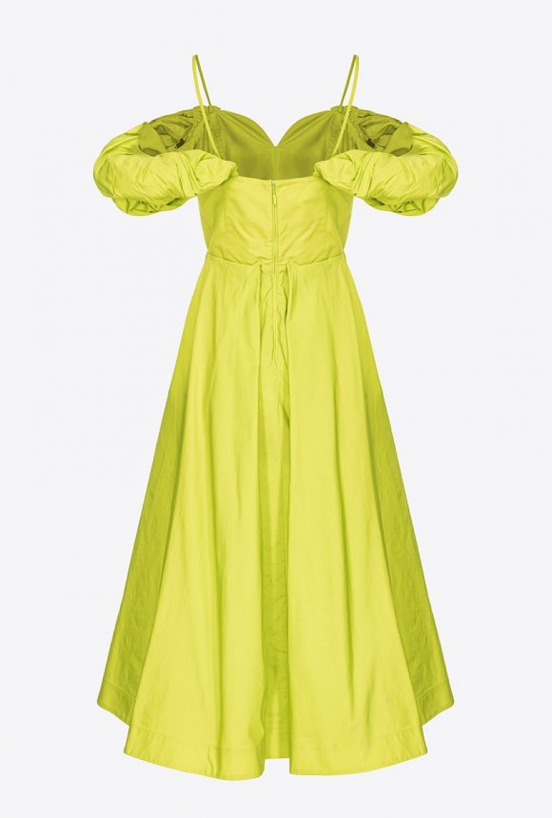 Pinko Taffeta Midi Dress LIME YELLOW | SN-PKO33054