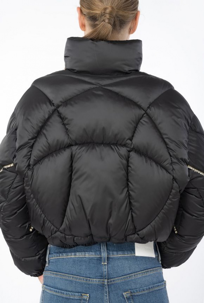 Pinko Technical Satin Down Jacket With Crystals LIMO BLACK | SN-PKO33637