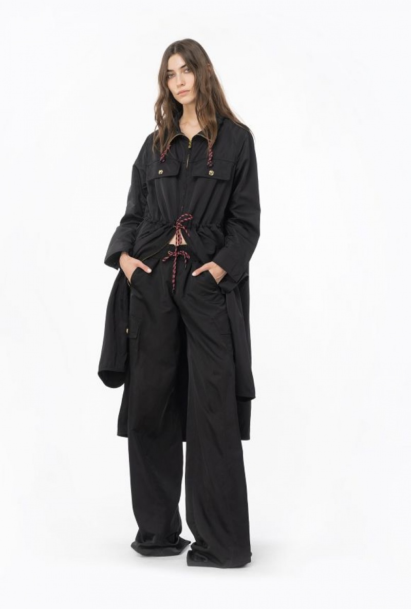 Pinko Technical Twill Parka With Flounce LIMO BLACK | SN-PKO33607