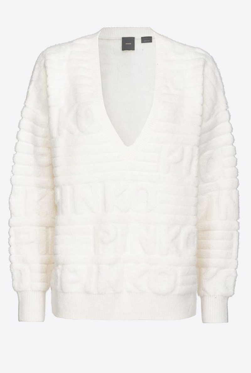 Pinko Terry-stitched Sweater With 3d Effect VANILLA ICE-CREAM WHITE | SN-PKO33502