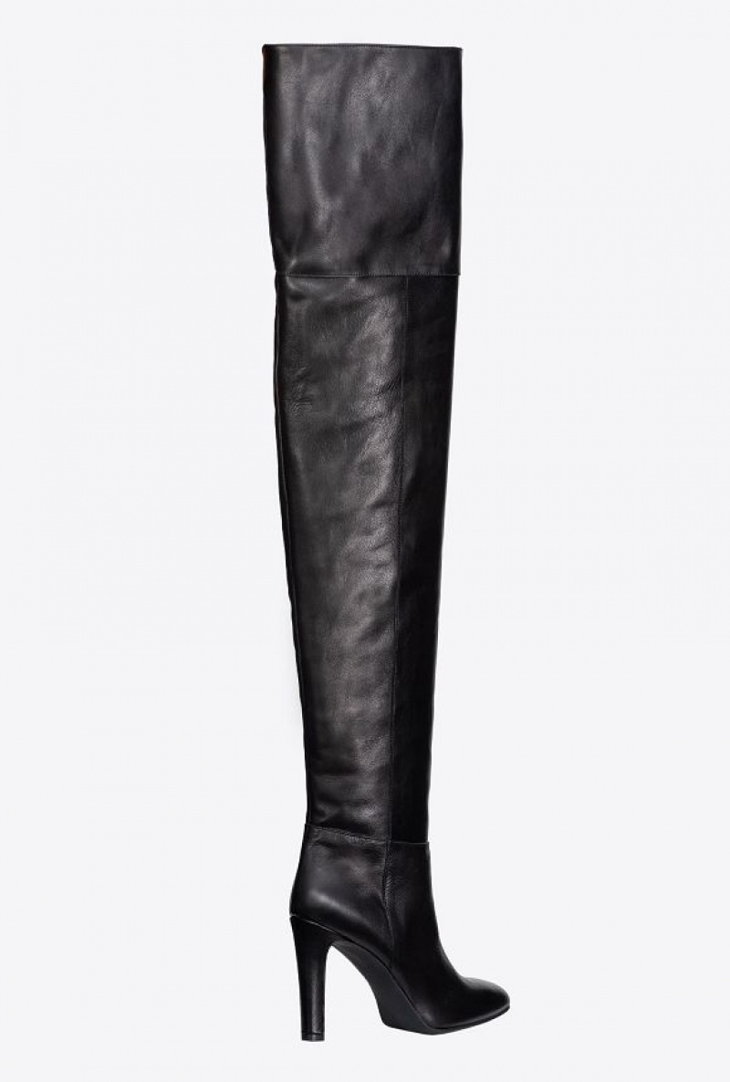 Pinko Thigh-high Leather Boots LIMO BLACK | SN-PKO34133