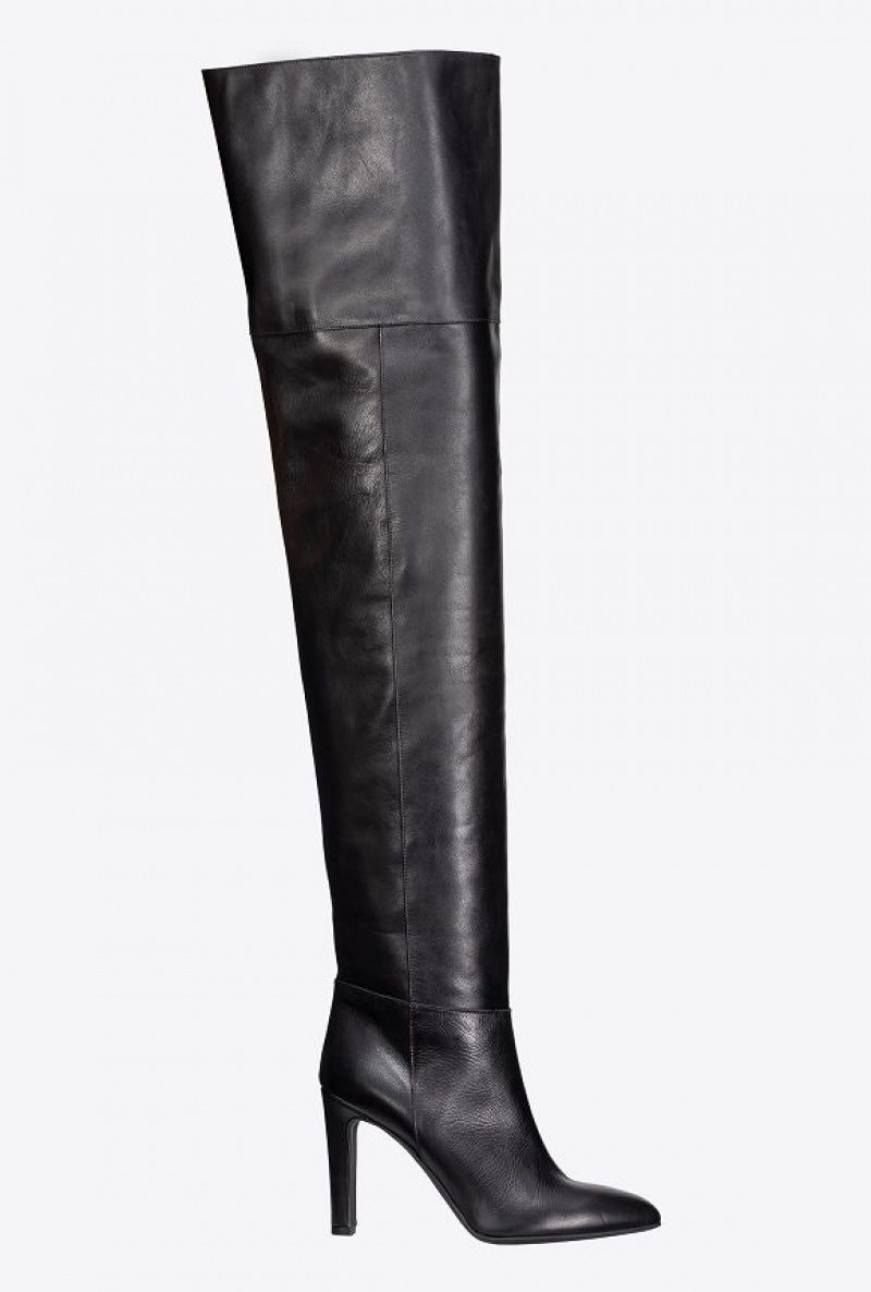 Pinko Thigh-high Leather Boots LIMO BLACK | SN-PKO34133