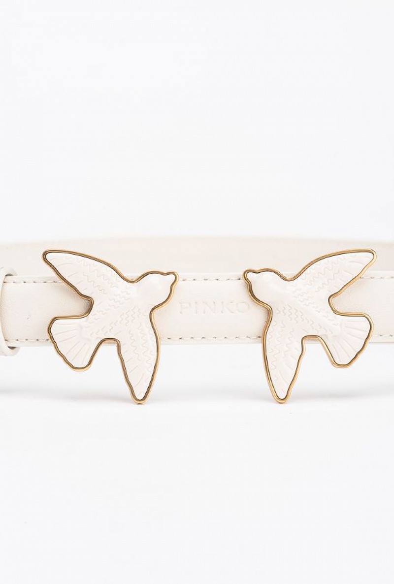 Pinko Thin Belt With Coated Love Birds 2cm WHITE + WHITE-BLOCK COLOUR | SN-PKO34213