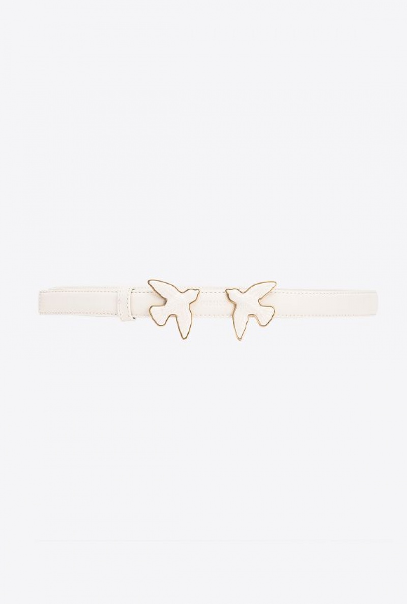 Pinko Thin Belt With Coated Love Birds 2cm WHITE + WHITE-BLOCK COLOUR | SN-PKO34213