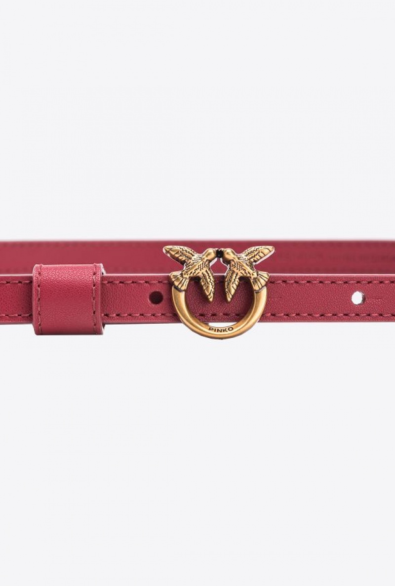 Pinko Thin Belt With Love Birds Buckle 1cm DARK RED-ANTIQUE GOLD | SN-PKO34239