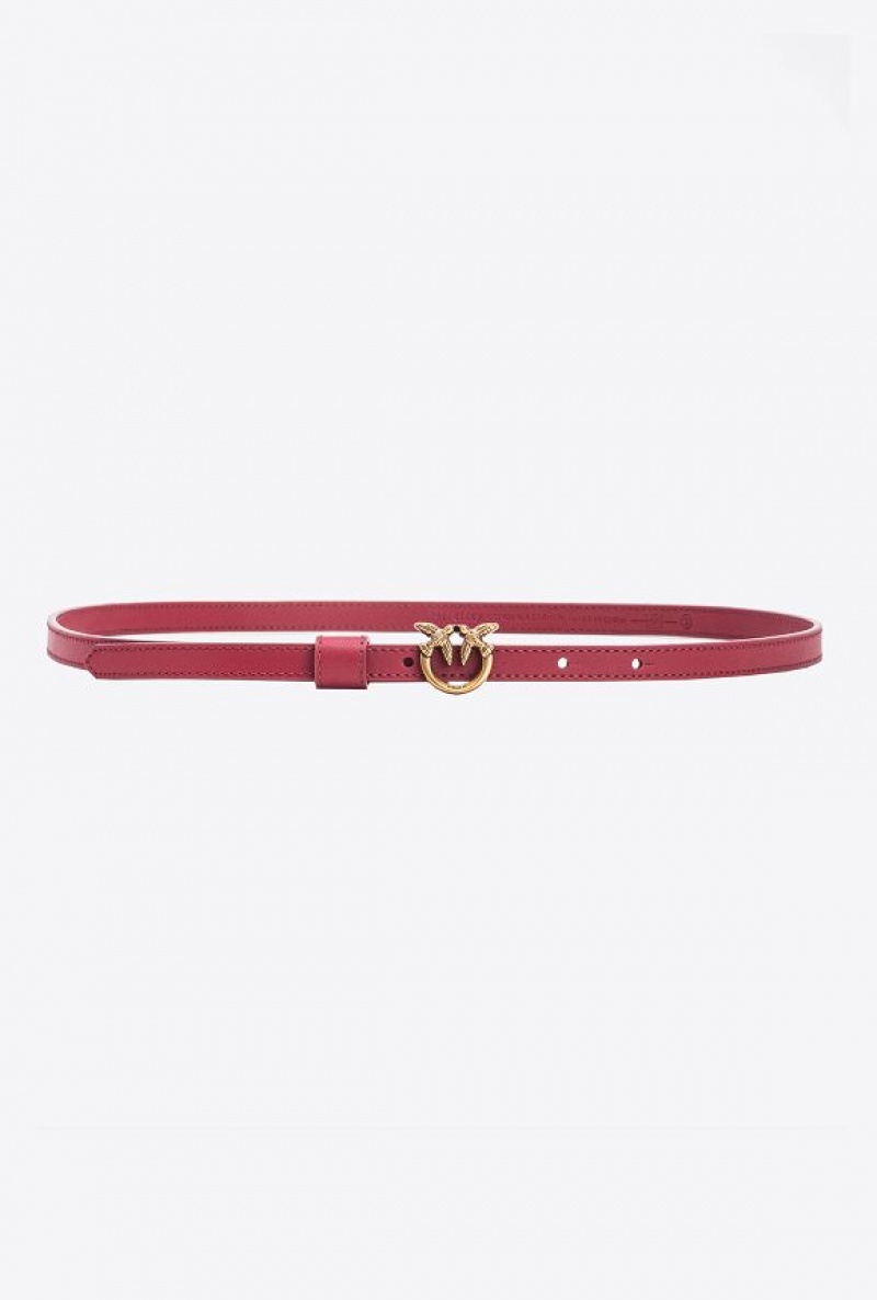 Pinko Thin Belt With Love Birds Buckle 1cm DARK RED-ANTIQUE GOLD | SN-PKO34239