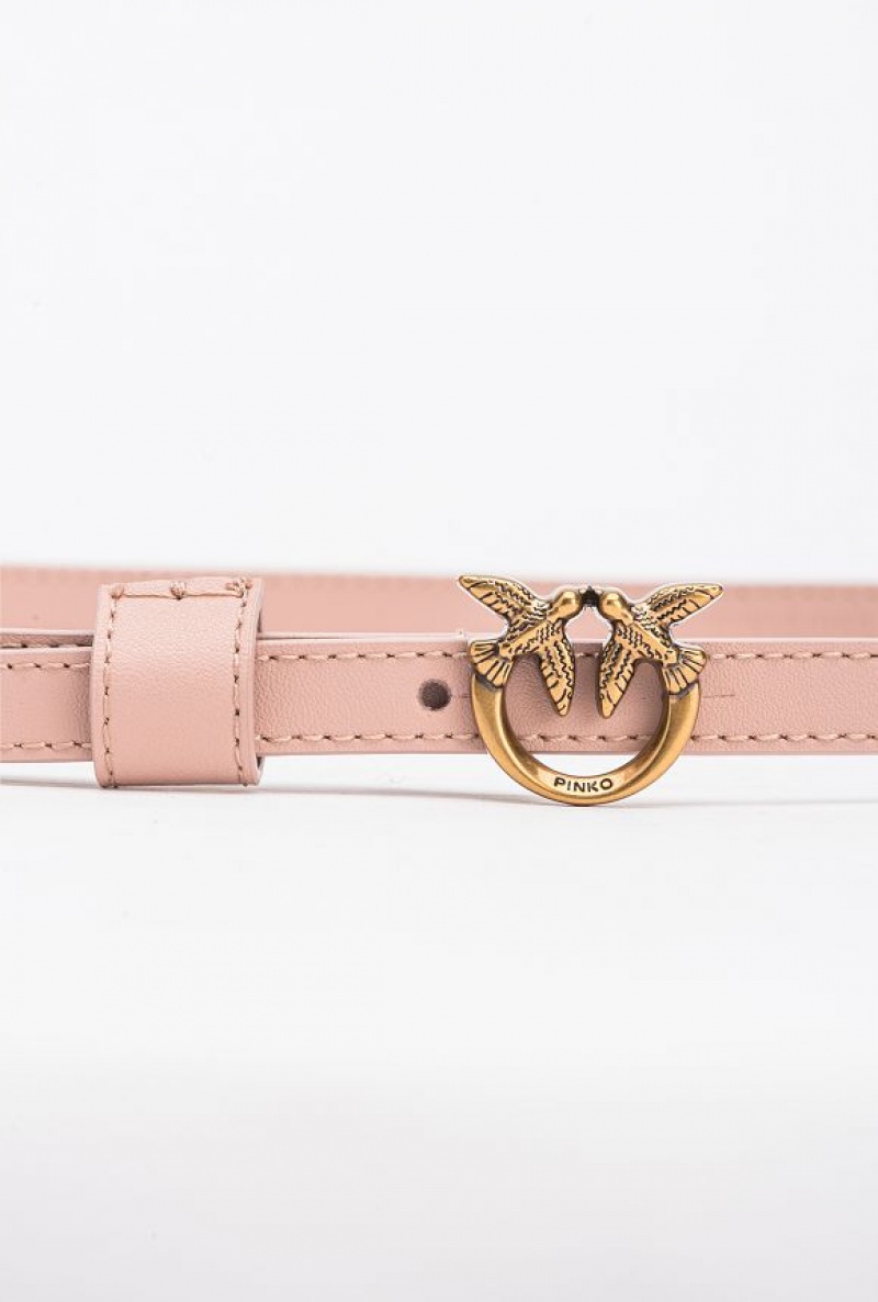 Pinko Thin Belt With Love Birds Buckle 1cm PINK/DUSTY PINK-ANTIQUE GOLD | SN-PKO34240