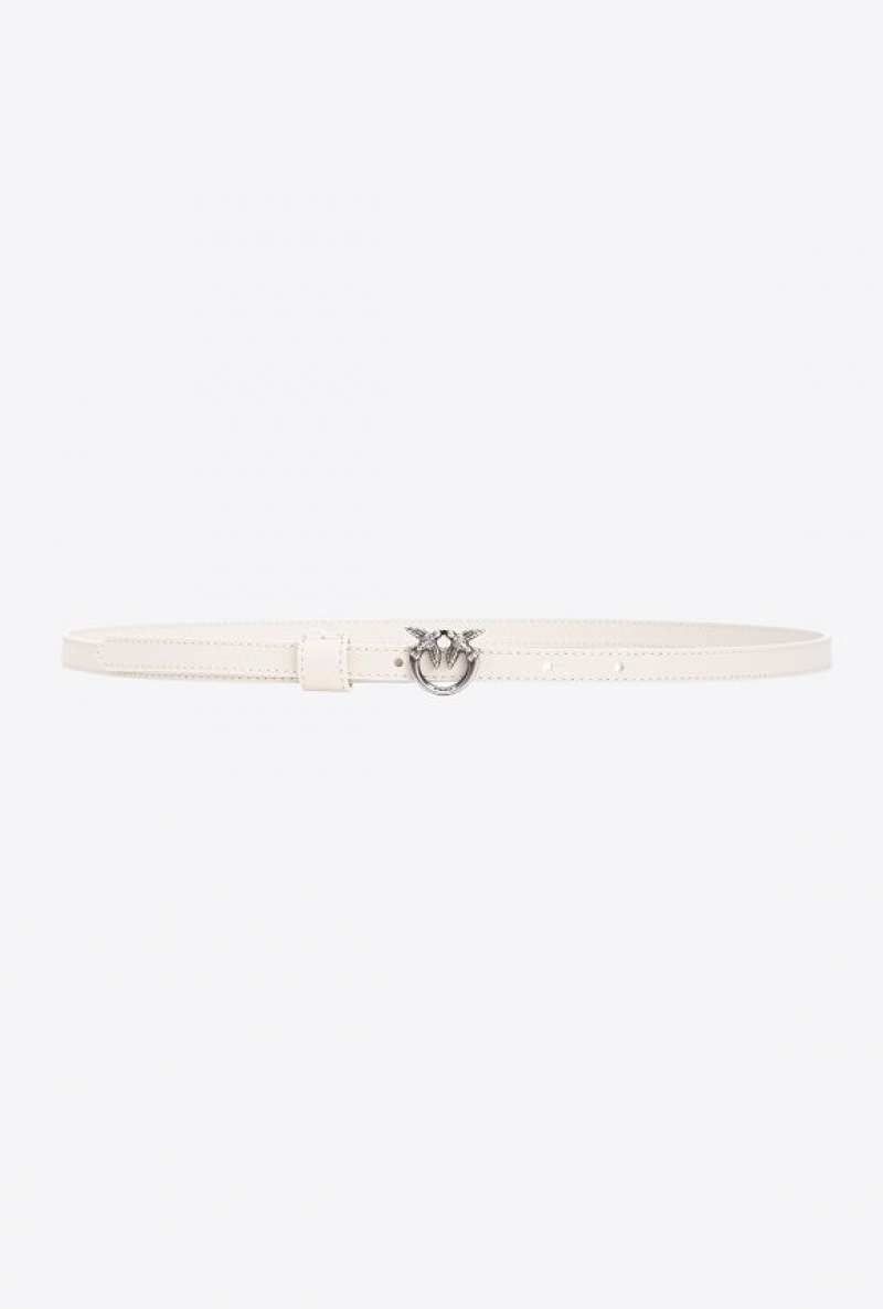 Pinko Thin Belt With Love Birds Buckle 1cm WHITE+WHITE-OLD SILVER | SN-PKO34241