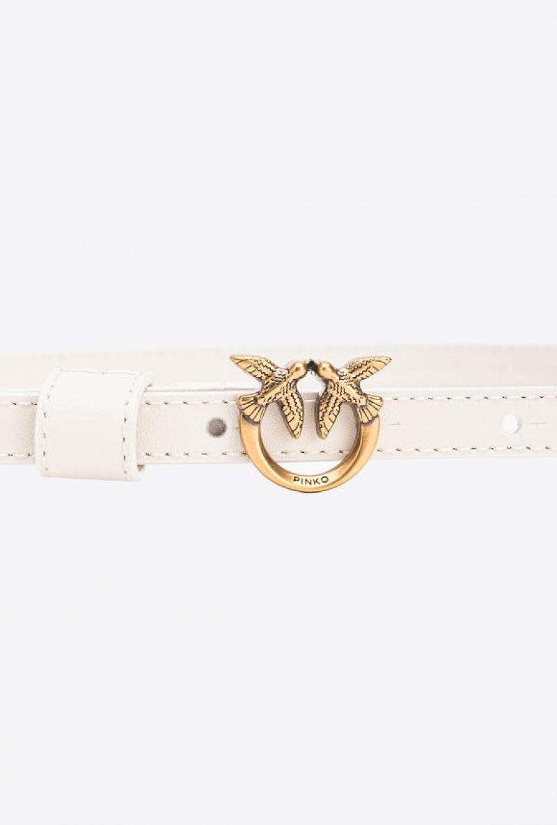 Pinko Thin Belt With Love Birds Buckle 1cm WHITE+WHITE-ANTIQUE GOLD | SN-PKO34243