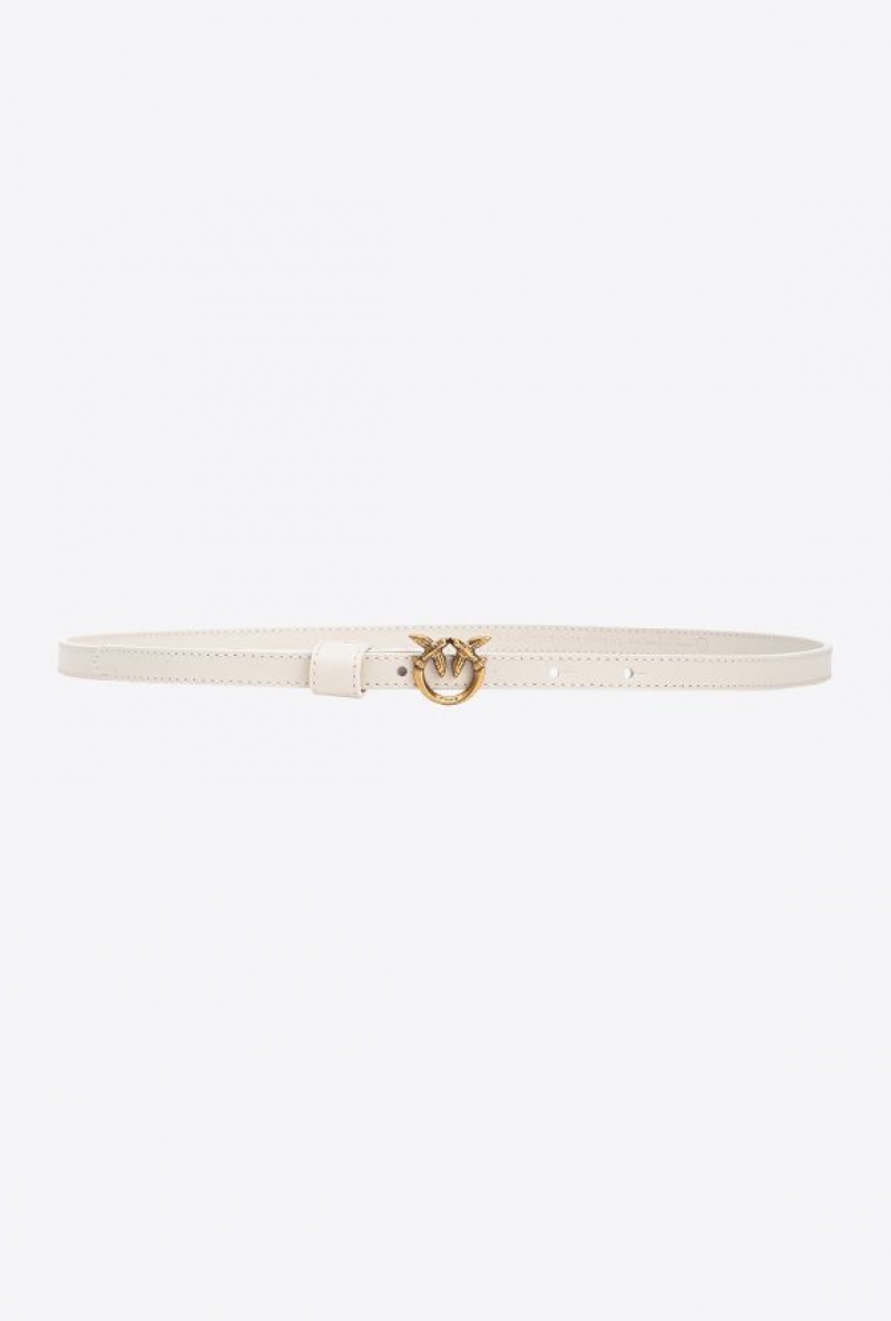 Pinko Thin Belt With Love Birds Buckle 1cm WHITE+WHITE-ANTIQUE GOLD | SN-PKO34243