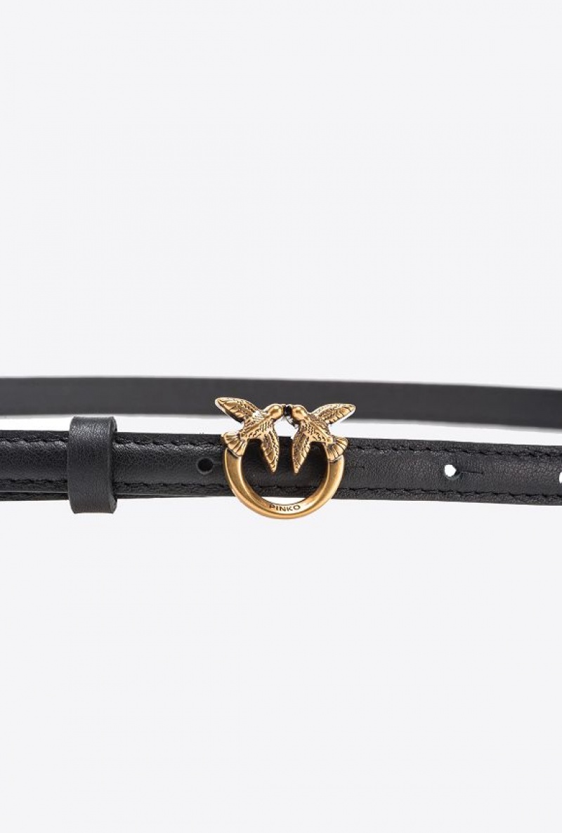 Pinko Thin Belt With Love Birds Buckle 1cm BLACK-ANTIQUE GOLD | SN-PKO34254