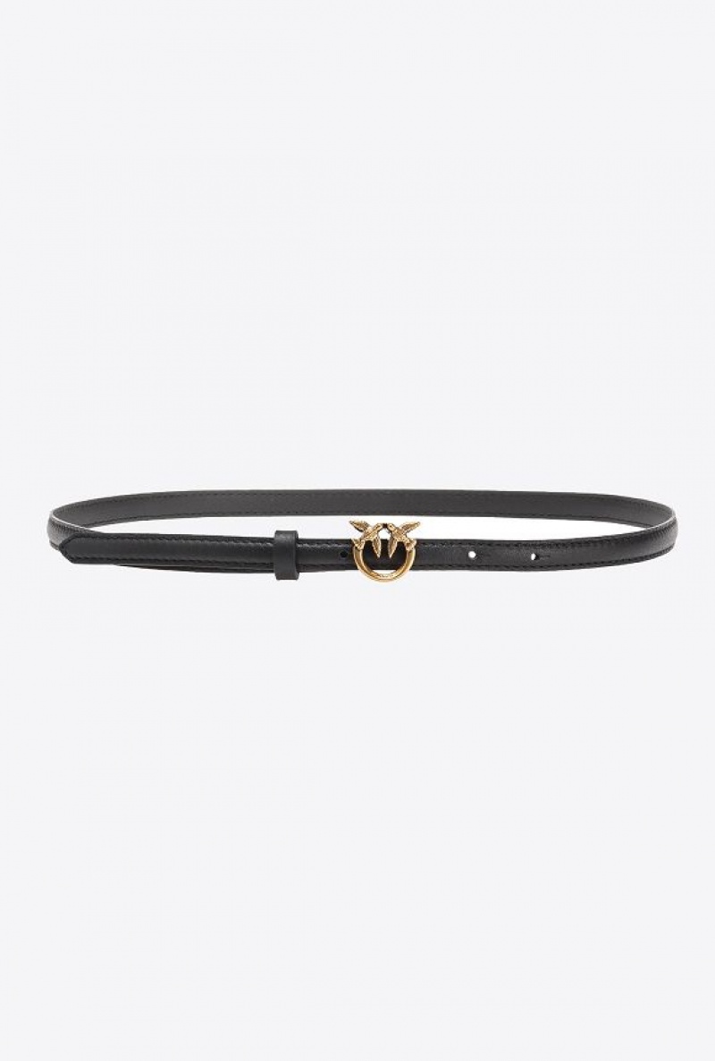 Pinko Thin Belt With Love Birds Buckle 1cm BLACK-ANTIQUE GOLD | SN-PKO34254