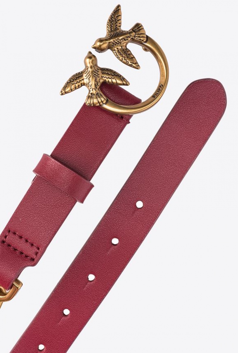 Pinko Thin Love Birds Belt With Chain 2cm DARK RED-ANTIQUE GOLD | SN-PKO34205