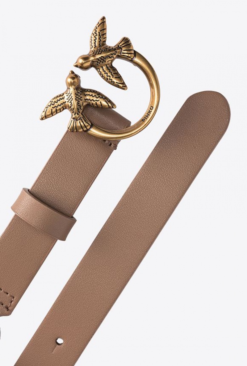 Pinko Thin Love Birds Belt With Chain GINGER BISCUIT-ANTIQUE GOLD | SN-PKO34208