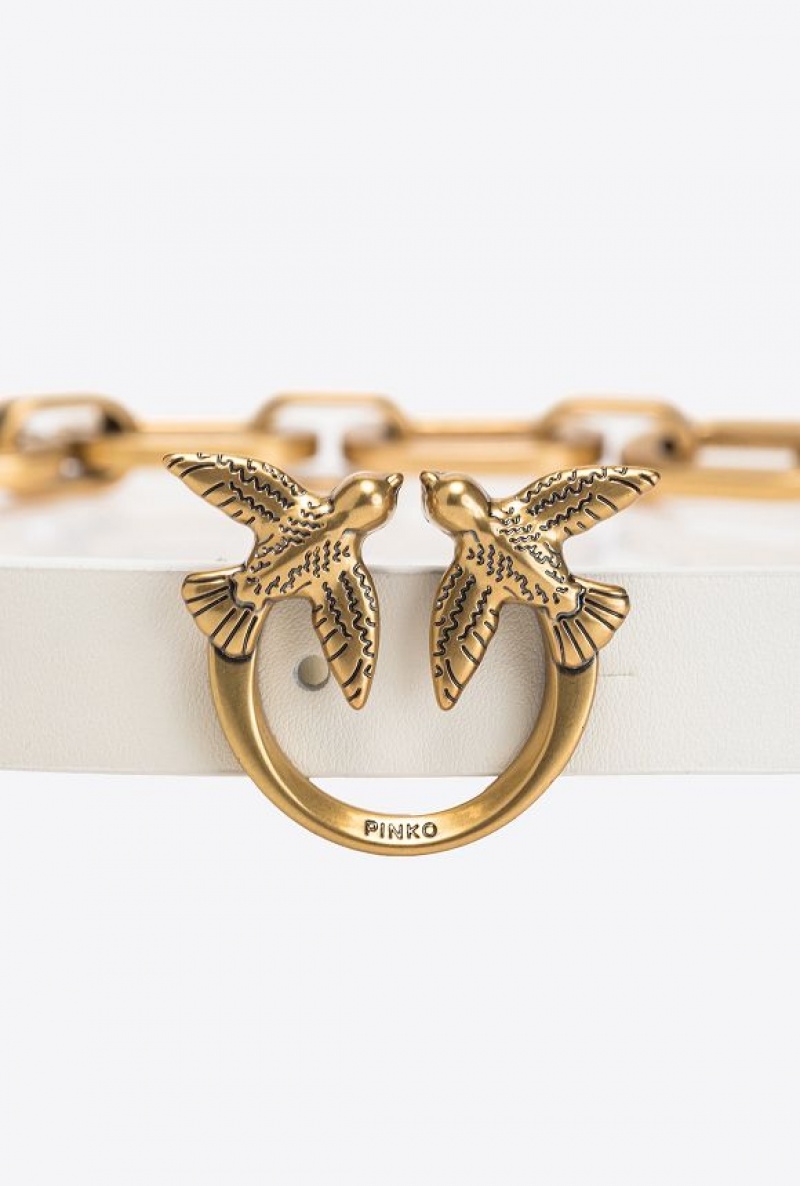 Pinko Thin Love Birds Belt With Chain WHITE+WHITE-ANTIQUE GOLD | SN-PKO34166