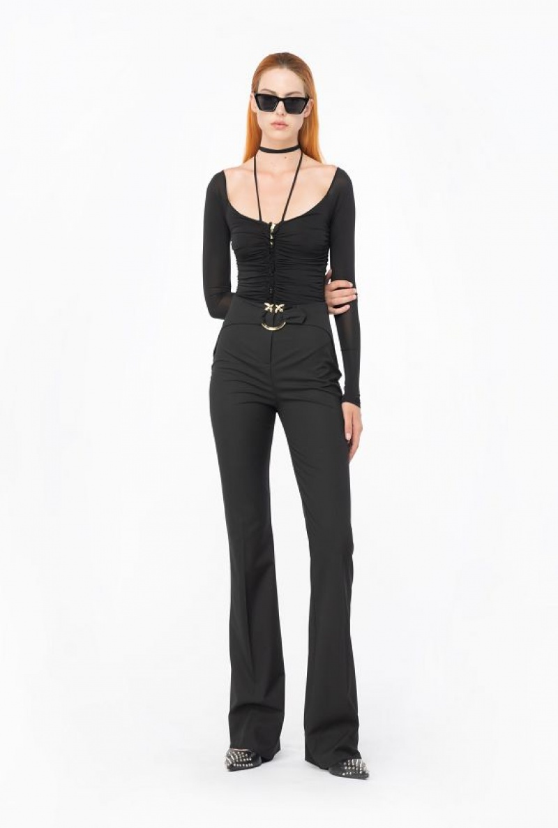 Pinko Trousers With Piercing Belt LIMO BLACK | SN-PKO33960