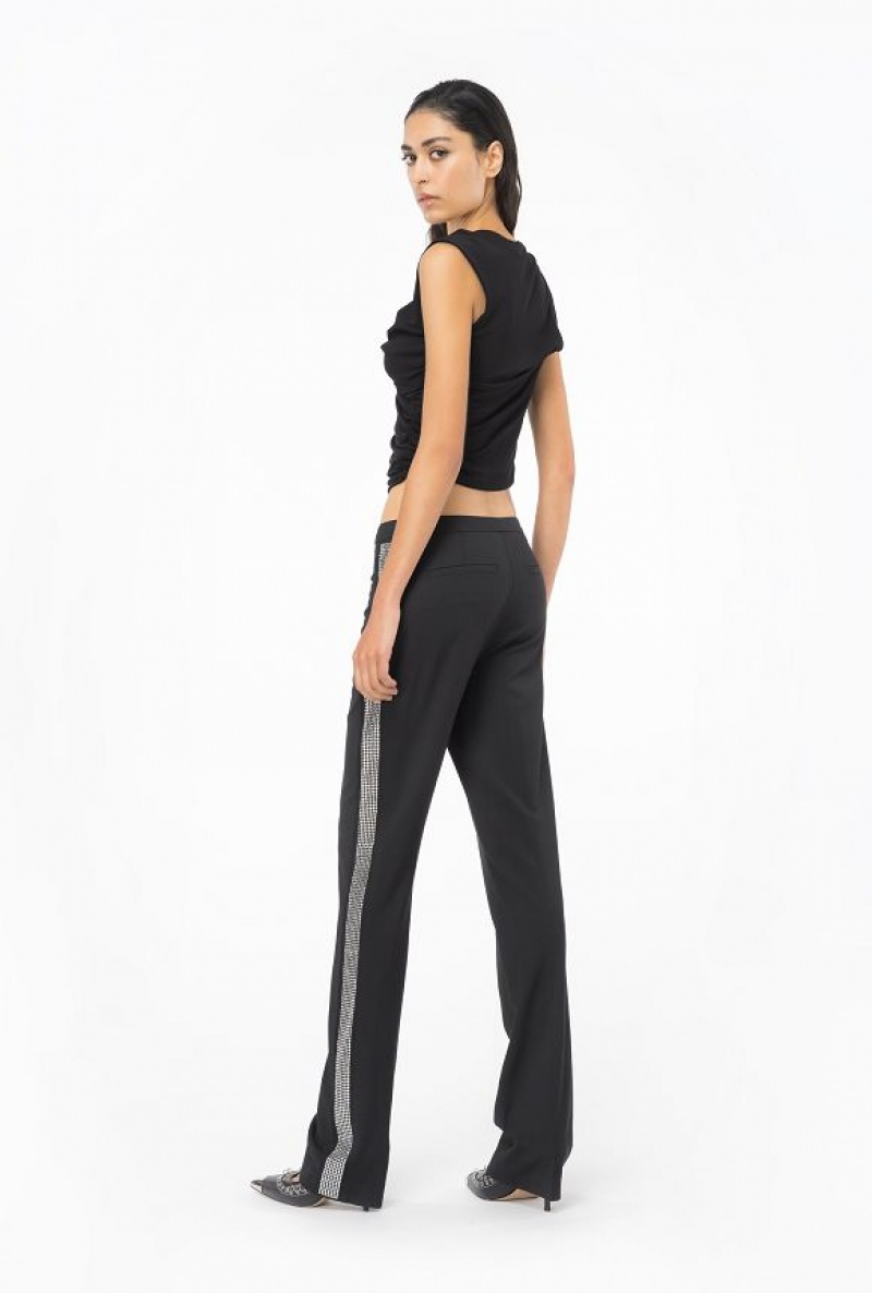 Pinko Trousers With Rhinestone Band LIMO BLACK | SN-PKO33684