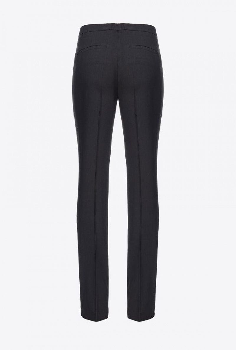 Pinko Trousers With Rhinestone Band LIMO BLACK | SN-PKO33684