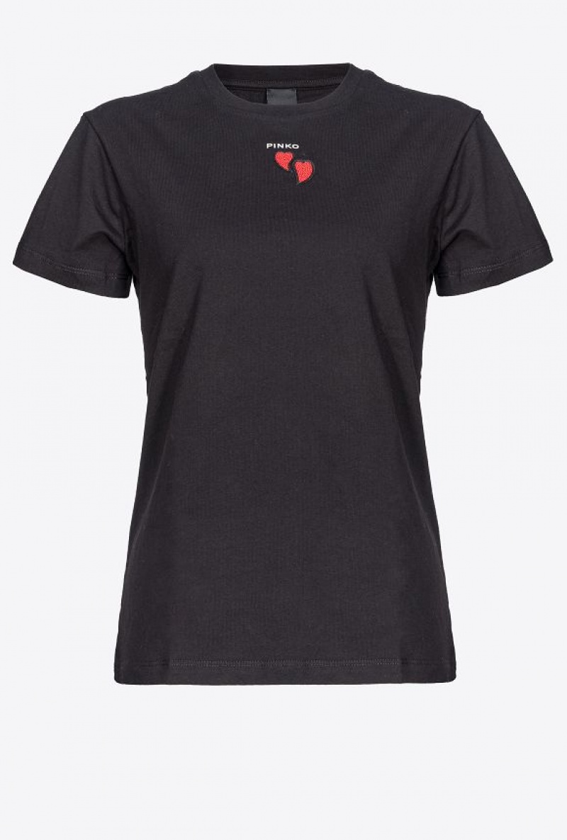 Pinko T-shirt With Heart Embroidery LIMO BLACK | SN-PKO33238