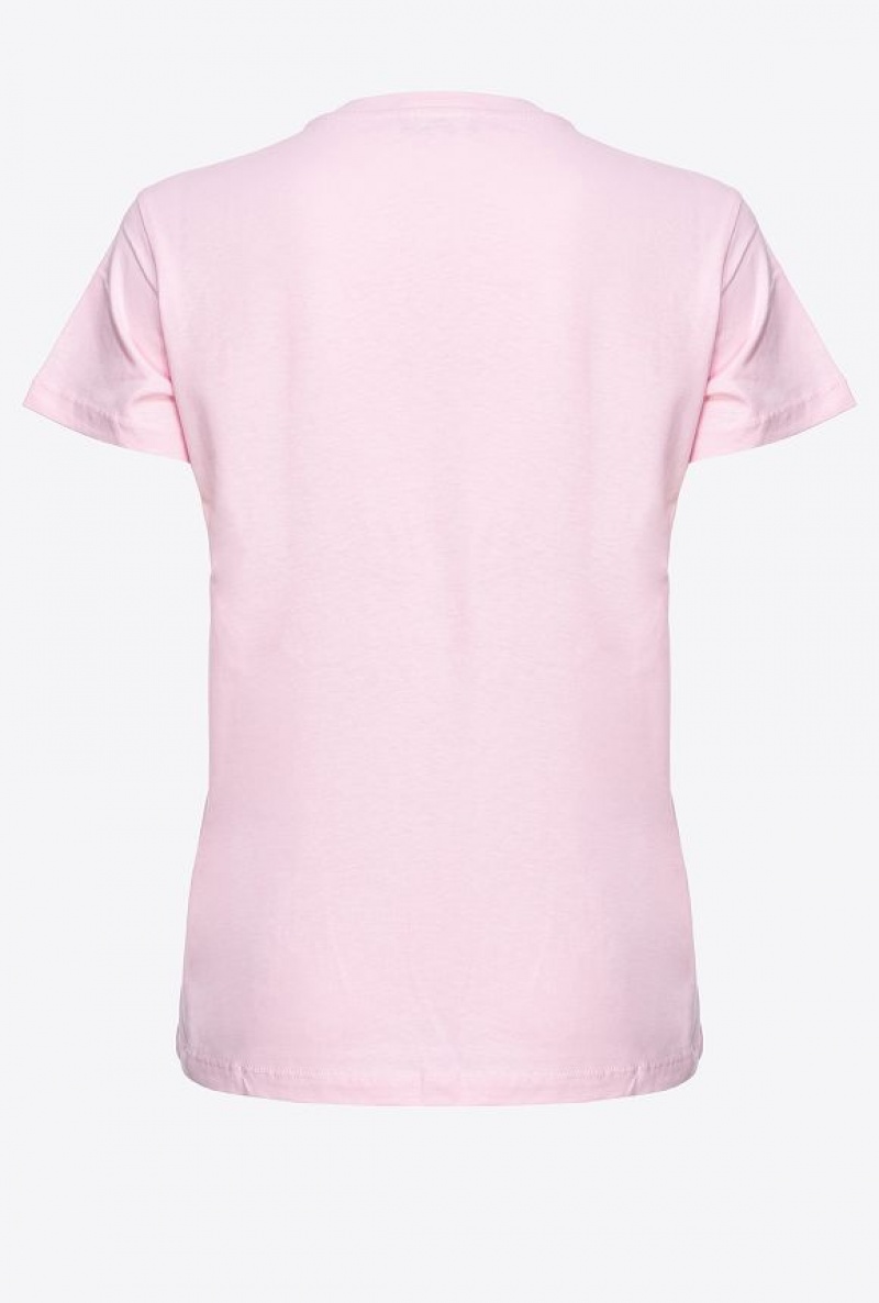 Pinko T-shirt With Heart Embroidery PINK SWEET LILAC | SN-PKO33234