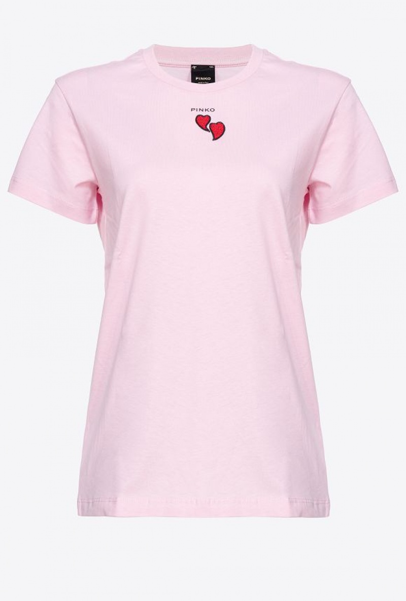 Pinko T-shirt With Heart Embroidery PINK SWEET LILAC | SN-PKO33234