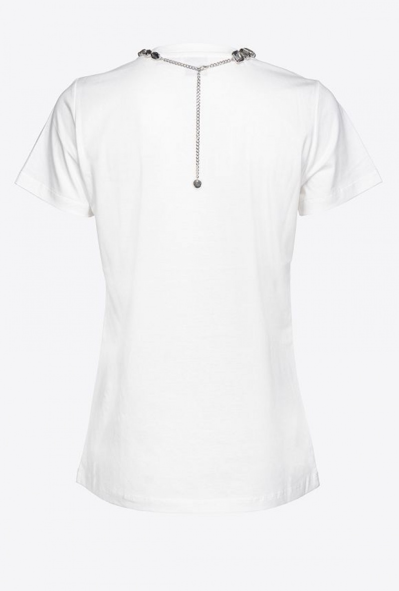 Pinko T-shirt With Jewel Necklace WHITE/BLACK DIAMOND | SN-PKO33284