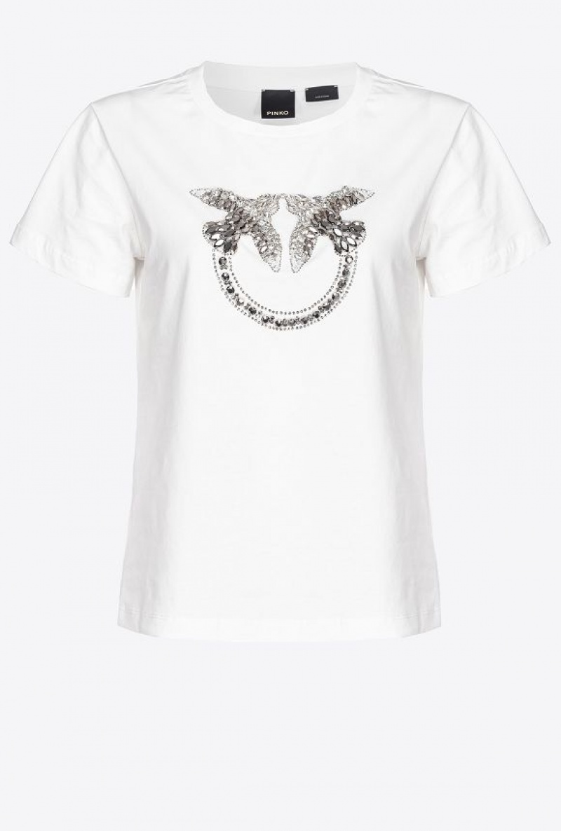 Pinko T-shirt With Love Birds Embroidery CLOUD WHITE | SN-PKO33261