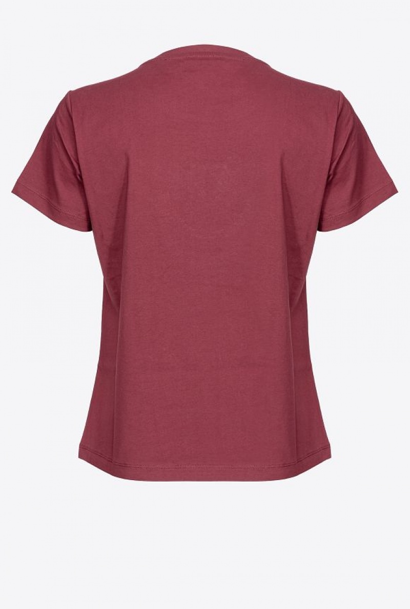 Pinko T-shirt With Love Birds Embroidery BURGUNDY-PORT ROYALE | SN-PKO33283