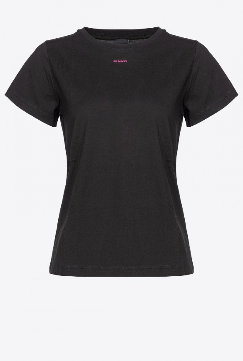 Pinko T-shirt With Micro Pinko Logo BLACK/FUCHSIA | SN-PKO33259