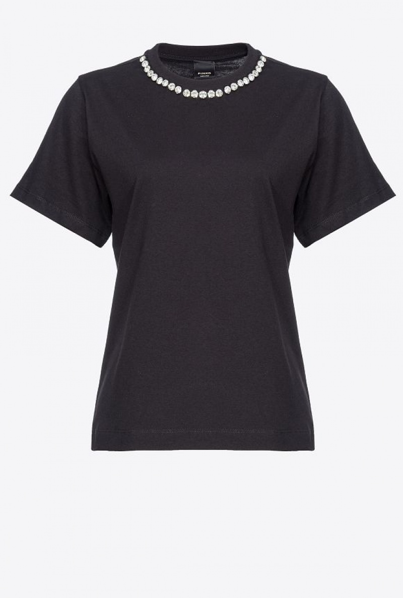 Pinko T-shirt With Shiny Embroidery LIMO BLACK | SN-PKO33362