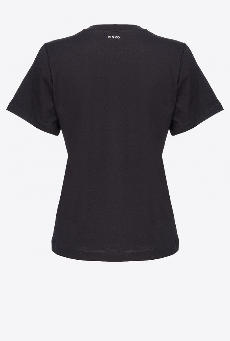 Pinko T-shirt With Shiny Embroidery LIMO BLACK | SN-PKO33362