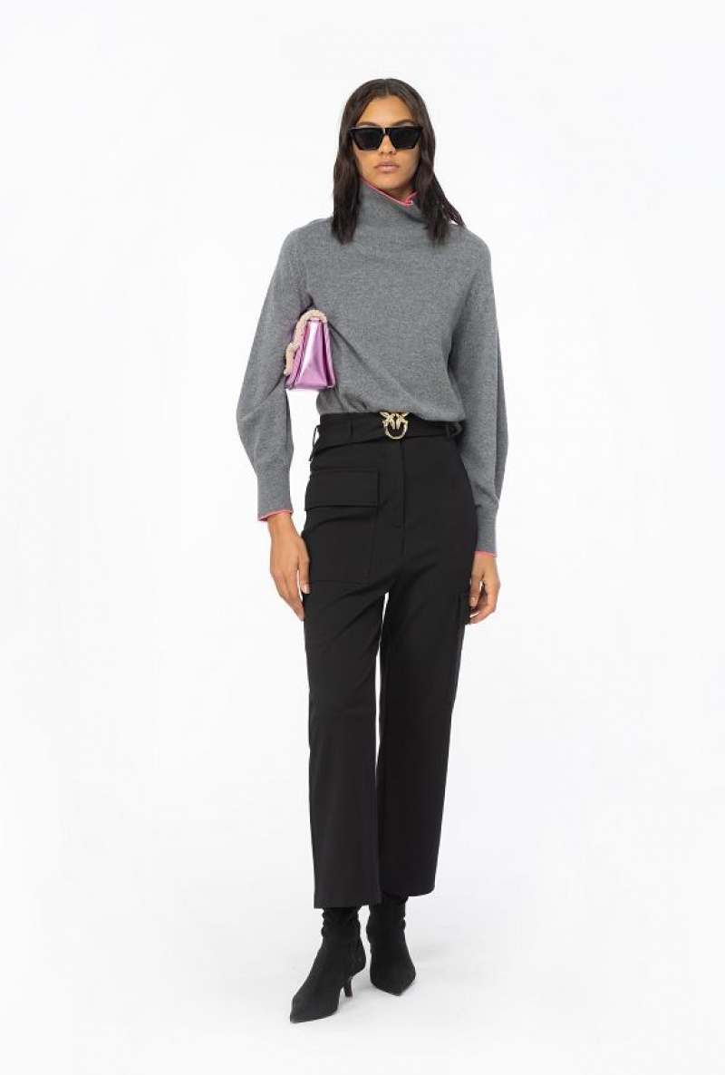 Pinko Turtleneck With Contrasting Edging ROCK GREY | SN-PKO33440