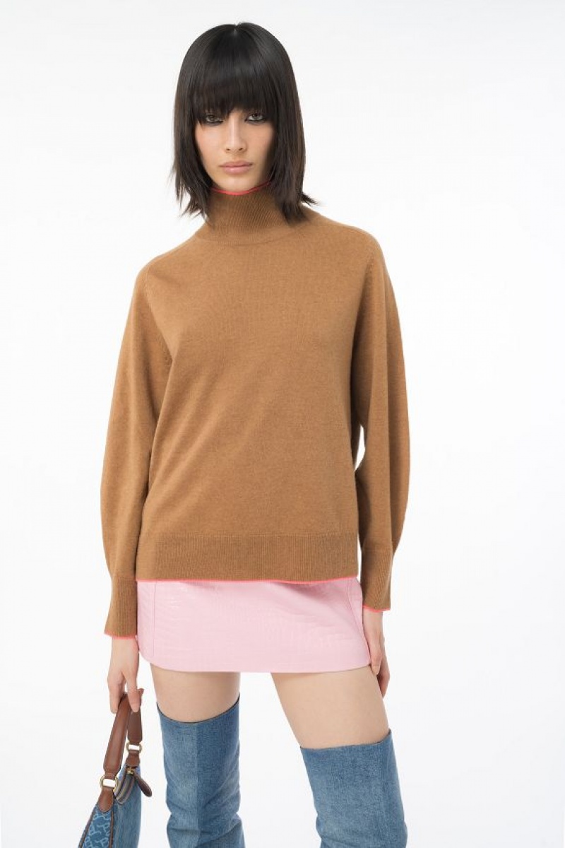 Pinko Turtleneck With Contrasting Edging TOBACCO BROWN | SN-PKO33531