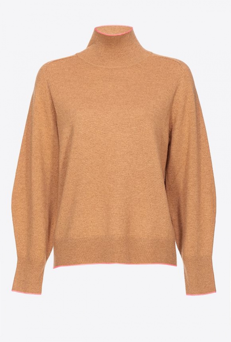 Pinko Turtleneck With Contrasting Edging TOBACCO BROWN | SN-PKO33531