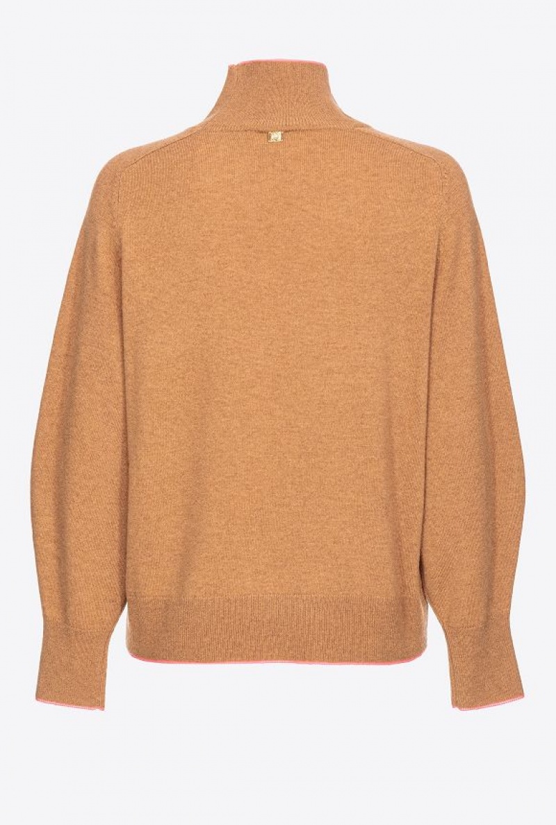 Pinko Turtleneck With Contrasting Edging TOBACCO BROWN | SN-PKO33531