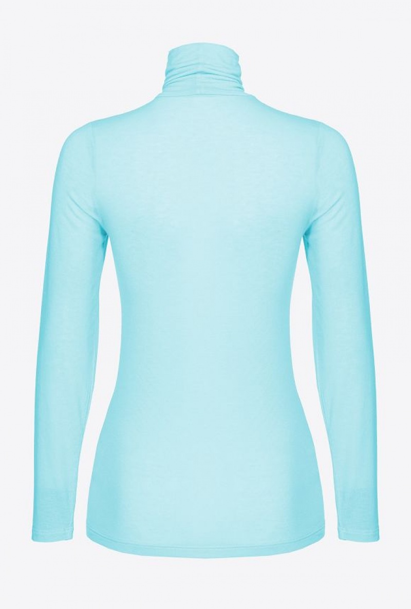 Pinko Turtleneck With Love Birds Embroidery TURQUOISE BLUE | SN-PKO33337