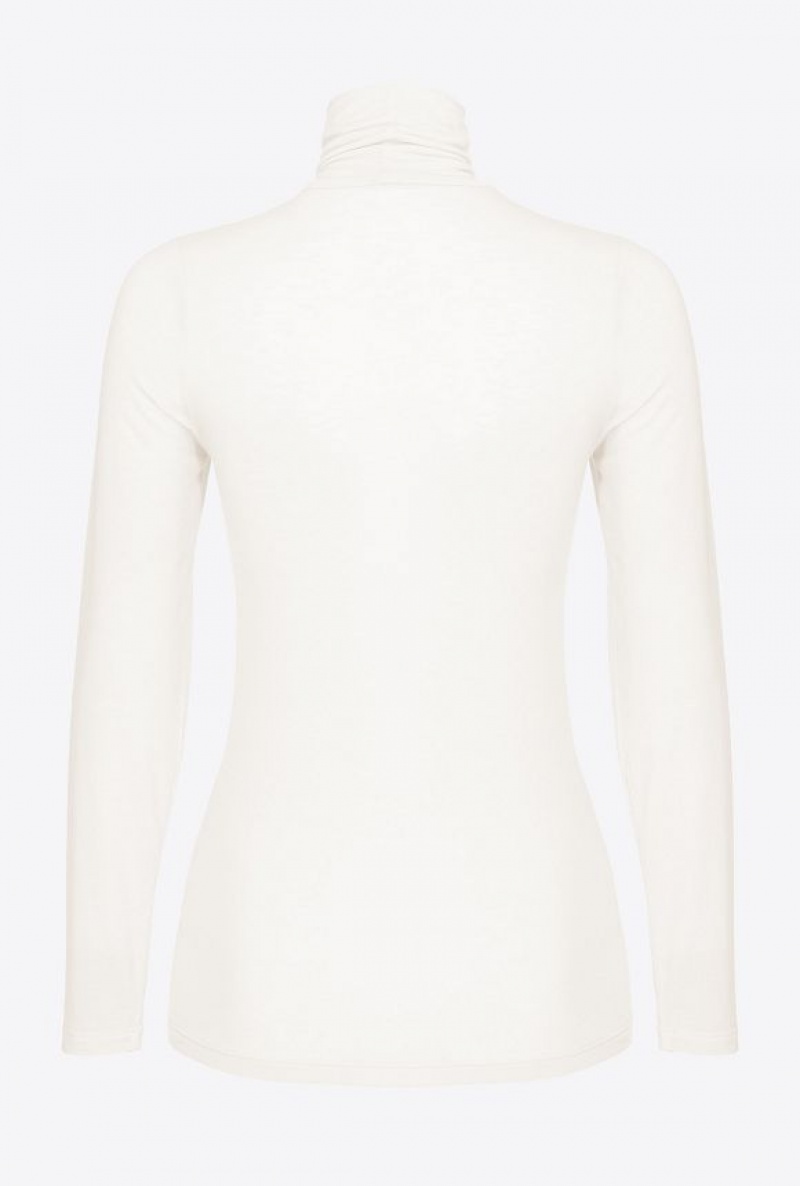 Pinko Turtleneck With Love Birds Embroidery VANILLA ICE-CREAM WHITE | SN-PKO33383