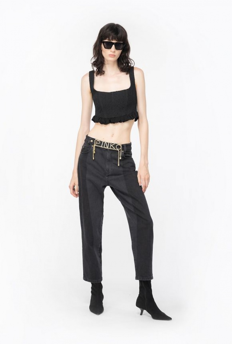 Pinko Tweed Crop Top LIMO BLACK | SN-PKO33348