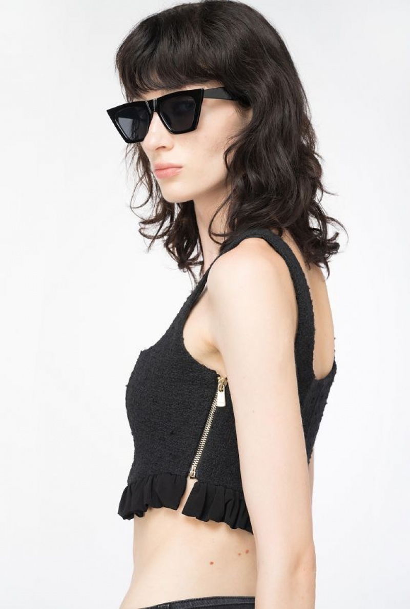 Pinko Tweed Crop Top LIMO BLACK | SN-PKO33348