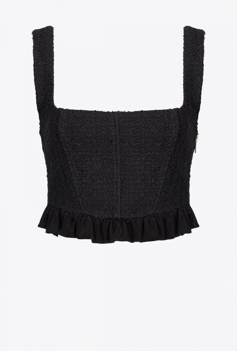 Pinko Tweed Crop Top LIMO BLACK | SN-PKO33348